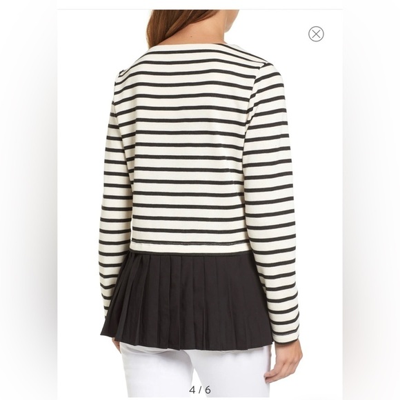 Pleione | Pleated Black & White Stripe French Terry Top Sz L - Picture 5 of 9
